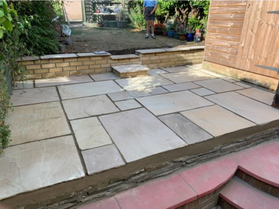 Tiled patio after laying